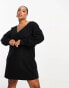 Фото #1 товара ASOS DESIGN Curve supersoft slouchy v neck jumper mini dress in black