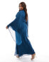 Фото #3 товара ASOS DESIGN Curve exaggerated sleeve wrap bias maxi dress in crinkle chiffon in steel blue