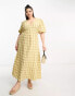 ASOS DESIGN Curve textured midi tea dress in yellow check