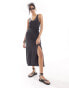 Фото #2 товара & Other Stories sleeveless midi dress with v neckline and front split in black