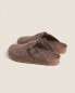 Buckled felt mule clog slippers