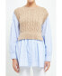 Women's Cable Knit Long Striped Sweater Shirt