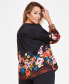 Plus Size Printed Satin Split-Neck Top