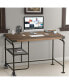Фото #1 товара Industrial Metal Writing Desk With Wooden Top, Brown And Black