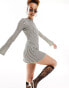 Фото #4 товара Lioness sheer flared sleeve shift mini dress in grey stripe