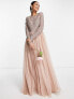 Maya Bridesmaid long sleeve maxi tulle dress with tonal delicate sequin in muted blush