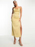 In The Style exclusive satin cowl neck tie back maxi dress in gold