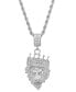 ფოტო #2 პროდუქტის Men's Stainless Steel Simulated Diamond Crowned Lion's Head 30" Pendant Necklace