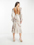 Фото #5 товара ASOS DESIGN embellished all over sequin midi dress with flared sleeve in neutral wave print