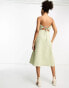 ASOS DESIGN textured bandeau cut out back with tie detail midi skater dress in sage green Зеленый, 36 - фото #2