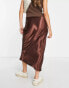 Topshop premium maxi bias satin skirt in chocolate