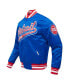 ფოტო #2 პროდუქტის Men's Blue Detroit Pistons Script Tail Full-Snap Satin Varsity Jacket