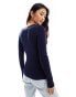 YAS asymmetric neck long sleeve knitted top in navy - NAVY