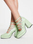 Daisy Street heeled shoes with strap detailing in sage green vinyl