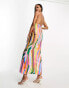 Фото #4 товара ASOS DESIGN Tall satin cut out detail bust maxi dress in multi stripe print