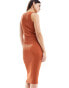 Sixth June knitted rib maxi dress with cut out in rust