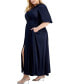 ფოტო #3 პროდუქტის Plus Size Surplice-Neck Belted Satin Maxi Dress
