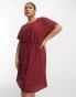 Only curve drawstring waist mini dress in burgundy