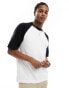 Фото #3 товара Hollister back print heavyweight boxy fit raglan baseball t-shirt in white/black