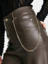 Only Petite high waisted wide leg faux leather trouser in brown