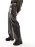 Фото #9 товара ONLY faux leather wide fit trouser in washed black