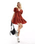 Фото #1 товара Threadbare poplin v neck skater dress in rust