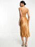 Фото #3 товара ASOS DESIGN mesh ruched cami drape satin midi dress in gold