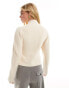 & Other Stories merino wool and cotton blend cardigan with zip front and sculptural sleeves in white