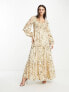 Фото #1 товара ASOS DESIGN sweetheart neck pleated maxi dress with frills in printed floral metallic jacquard