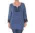 Style & Co Women's Split Neck Embroidered Marled Sea Blue Top S