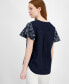 Фото #4 товара Women's Embroidered Cotton Flutter-Sleeve Top