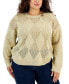 Фото #1 товара Plus Size Metallic Open-Stitch Argyle Sweater