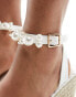 South Beach espadrille wedge sandals in cream with pearl embellishment