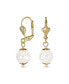 ფოტო #1 პროდუქტის Classic Elegant Simple Round White Onyx Dangle Lever Back Drop Ball Earrings For Women Polished Yellow 18K Gold Plated Brass 8MM