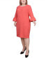 ფოტო #3 პროდუქტის Plus Size 3/4 Length Imitation-Pearl Detail Dress