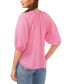 Women's Printed Split-Neck Raglan Puff-Sleeve Top