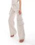 Aria Cove denim look wide leg pocket detail trousers co-ord in light grey Серый, 40 - фото #3