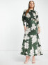 ASOS DESIGN satin maxi dress with batwing sleeve in large stencil floral