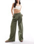 Monki linen tailored wide leg trousers in khaki