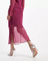 Whistles dainty net tie detail midi skirt in dark pink co-ord