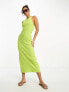 Фото #4 товара ASOS DESIGN square neck strappy ribbed midi bodycon dress with wooden beads in chartreuse