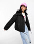 New Look puffer jacket with borg collar in black