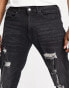 DTT slim fit extreme rip jeans in washed black