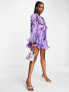 Фото #7 товара ASOS DESIGN pleat chiffon mini dress with cut out sides in purple with floral print