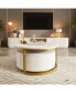 Modern Round Nesting Coffee Table Fluted with Drawer in White & Gold in 31.5''