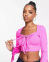 Фото #1 товара Miss Selfridge neck tie flared sleeved crop top in pink