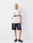 Bershka oversized 'Malibu' graphic football tee in ecru Разноцветный, M - EU 38 - фото #4