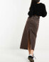 Stradivarius stretch denim midi skirt in brown Коричневый, 36 - фото #3