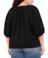 ფოტო #2 პროდუქტის Plus Size Raglan Balloon-Sleeve Split-Neck Top