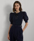 ფოტო #1 პროდუქტის Women's Lace-Up Puff-Sleeve Top